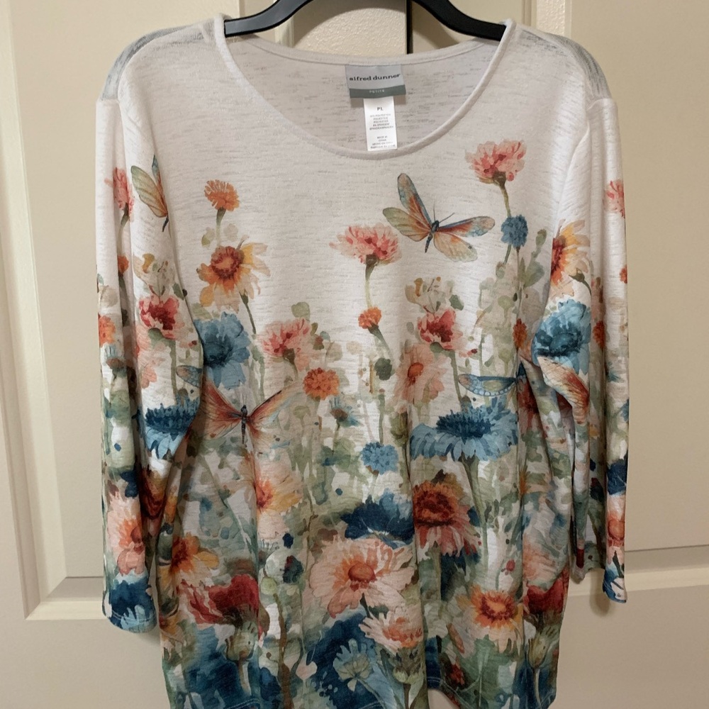 Alfred Dunner Floral and Dragonfly Print Blouse
